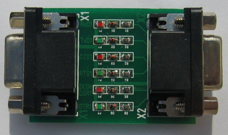 RS232-Kontroll-LEDs auf Nullmodem-Platinchen, Oberseite